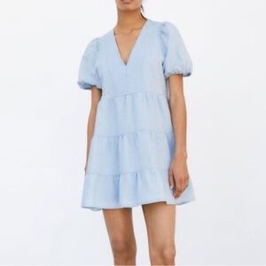 Zara Light Blue Puff Sleeve Dress